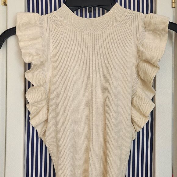 Tops - Lovestitch Sleeveless Cream Ribbed Ruffle Top Size S